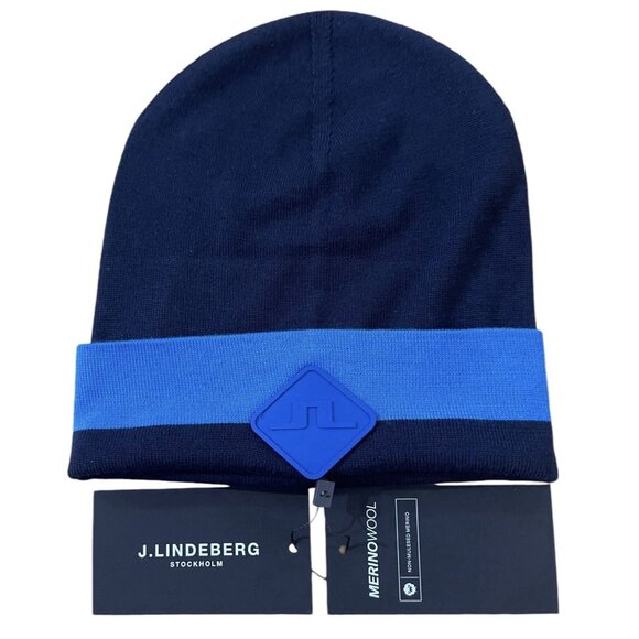J. Lindeberg MERINO STRIPE HAT Skull Cap Beanie AMAC06996 O458 Blue One Size NEW